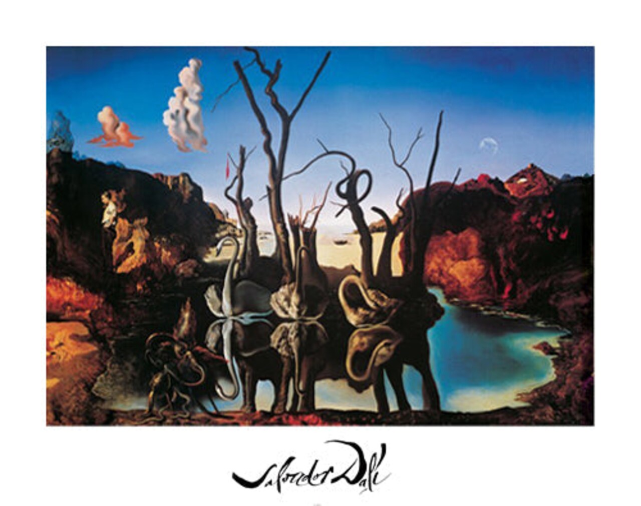 Framed Art Swans Reflecting Elephants by Salvador Dalí - Surrealist Wall